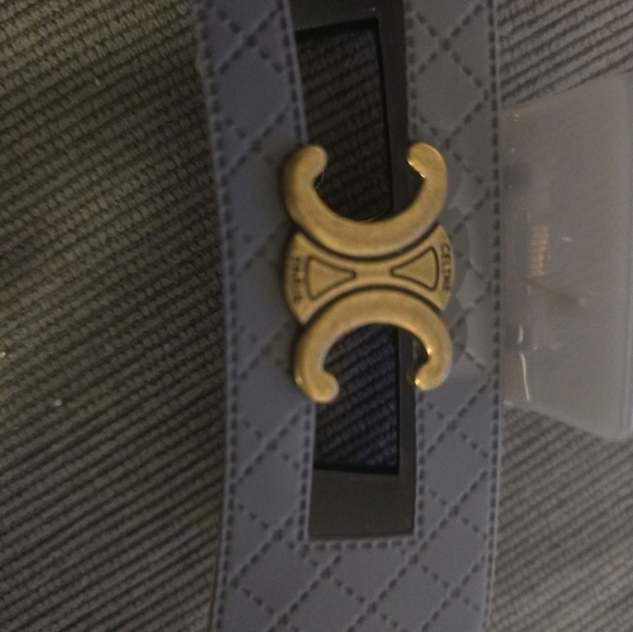 Celine Gray Quilted Hair Clip with Gold Accent - Picture 4 of 10